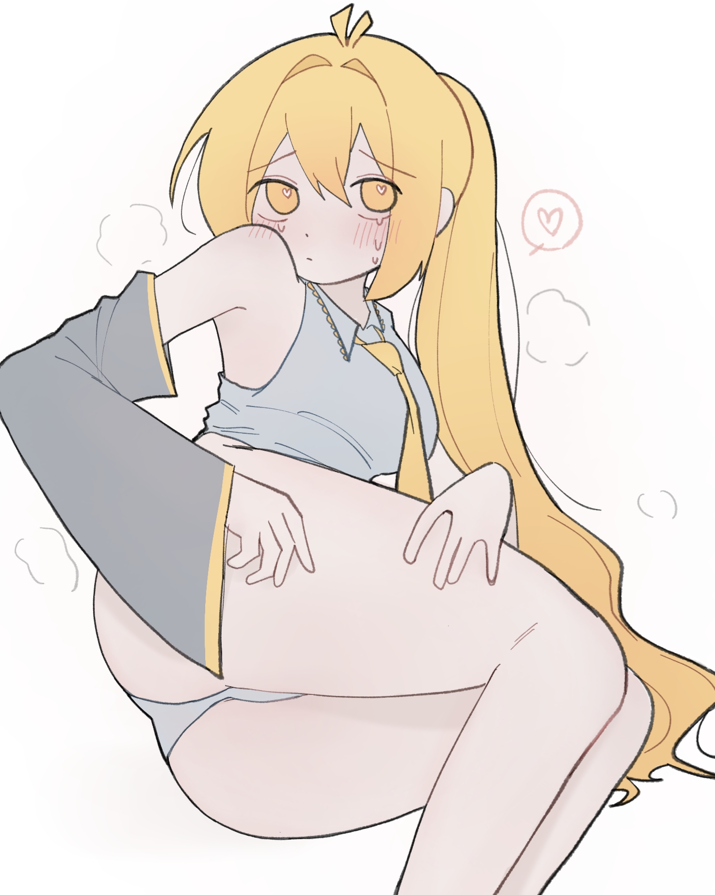 , 1girls, akita neru, big ass, big breasts, blonde hair, ccitrus0, color, fanloid, female, female focus, female only, heart, heart-shaped pupils, light skin, pixiv link, thick thighs, vocaloid, yellow eyes