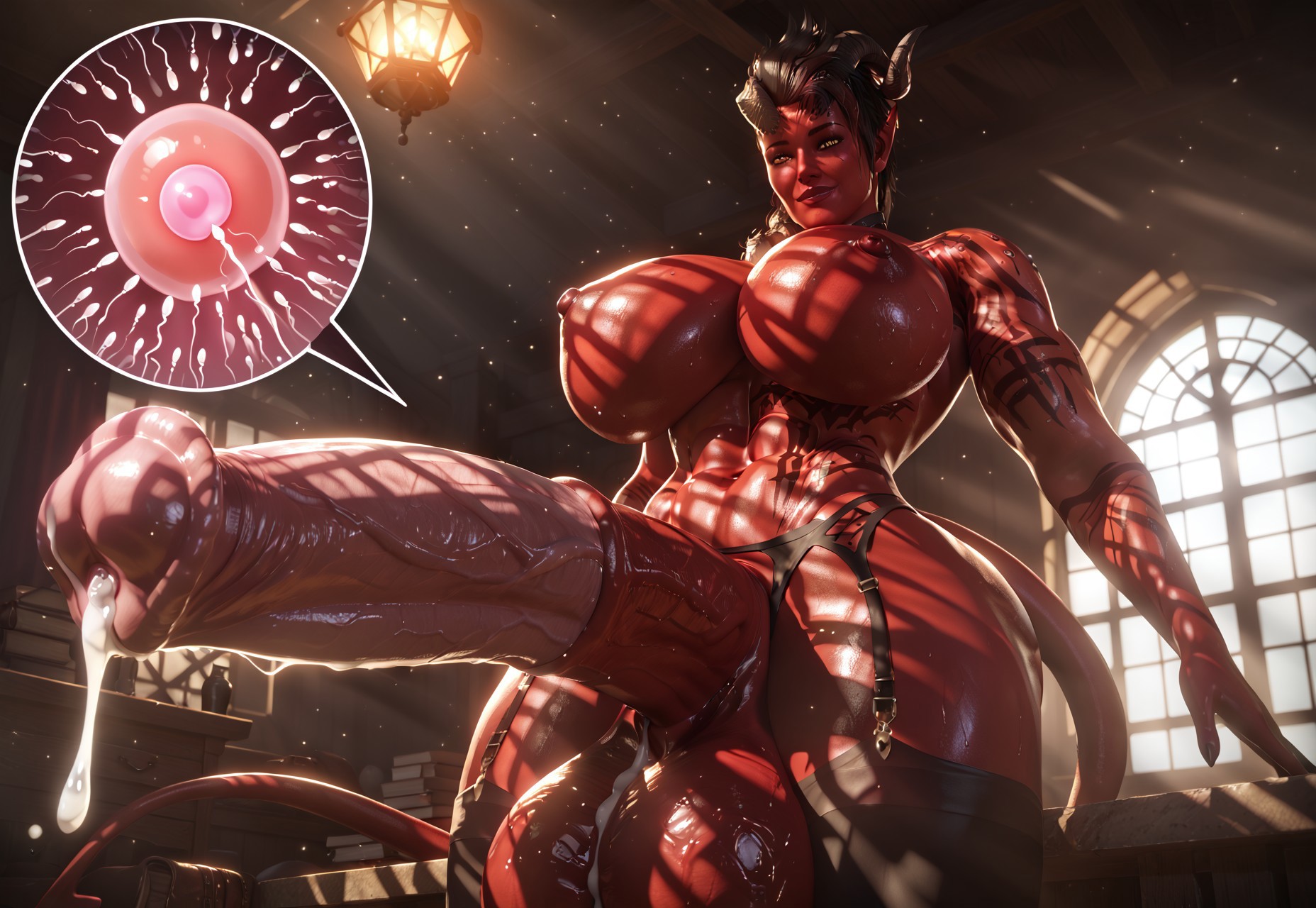 1futa, abs, ai generated, animal genitalia on humanoid, baldur's gate 3, balls, big breasts, big penis, big thighs, black clothing, black hair, breasts, cum, equine penis, fertilization, futa only, futanari, garter belt, garter straps, hi res, highres, horn, horns, horse penis, horsecock, horsecock on humanoid, huge balls, huge breasts, huge testicles, huge thighs, hyper penis, impregnation, intersex, karlach, lingerie, looking at viewer, masixi, muscles, muscular, muscular futa, panties, penis, precum, pregnant futa, red body, red skin, solo, solo futa, sperm, standing, stockings, tagme, tattoo, tattoos, testicles, thick penis, veiny penis, wide hips, wide penis