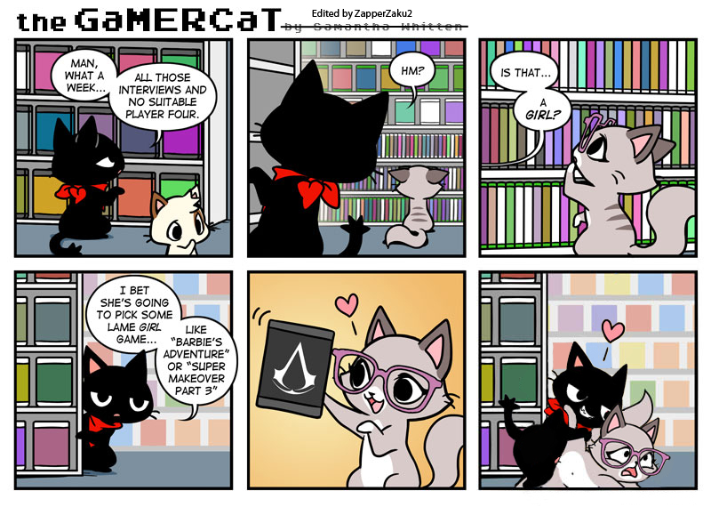 bubble clothing color comic cute dialog edit english_text eyewear feline female fur gamer_cat gamercat glasses heart humor male mammal open_mouth pixel_(the_gamercat) pussy scarf sex straight text tongue video_games