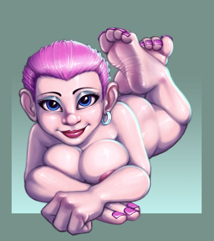 blizzard_entertainment blue_eyes breasts bushido ear_piercing feet female gnome gnome_female hair nipples nude piercing pink_hair soles solo video_games warcraft world_of_warcraft