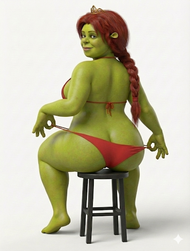 ai generated, bikini, dreamworks, huge ass, huge breasts, ogre, ogre girl, ogress fiona, princess fiona, princess fiona (ogre), shrek (series)