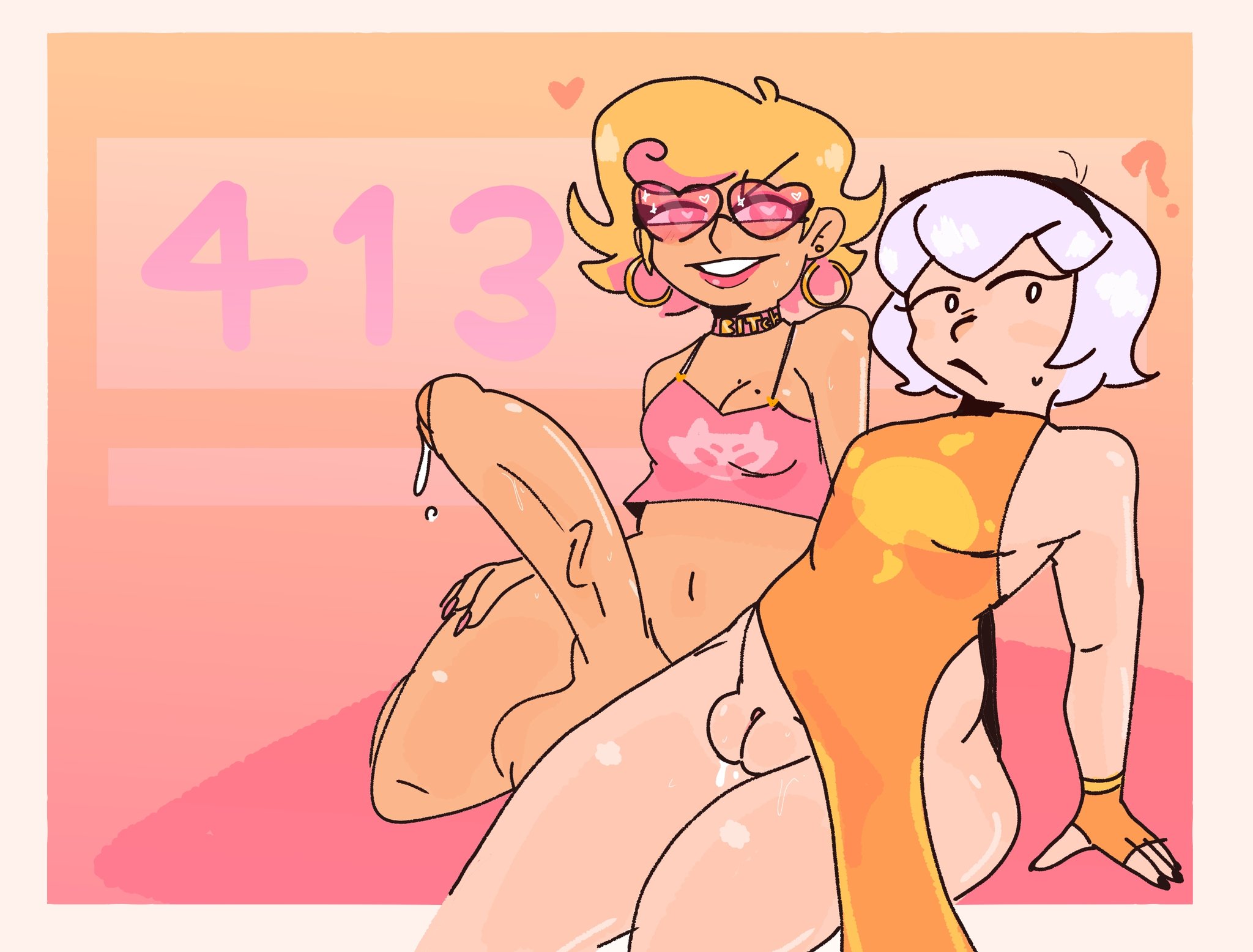 1futa, 1girls, balls, big pussy, blonde hair, blonde-haired female, bottomless, breasts, clothed, clothing, color, colored, daughter, dickgirl, erection, errorplush, female, flat chest, flat chested, futa with female, futanari, heart glasses, homestuck, huge cock, huge labia, huge pussy, huge vagina, human, hyper, hyper balls, hyper penis, incest, incest (lore), intersex, large pussy, lavender hair, light skin, light-skinned female, light-skinned futa, mnfu, mostly nude female, mother, mother and daughter, partially clothed, penis, rose lalonde, roxy lalonde, short hair, short-haired female, small breasts