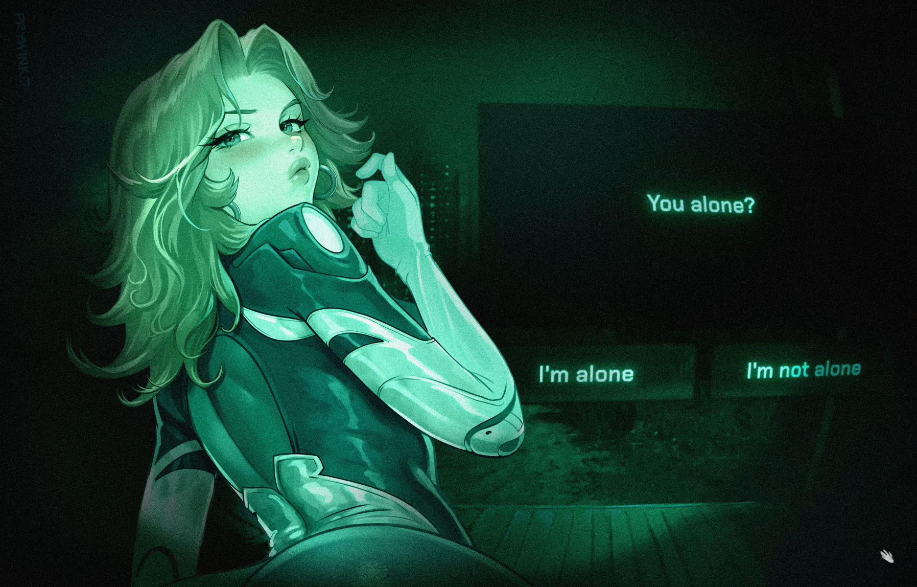 1girls, 2d, ass, bodysuit, breasts, clothed, earrings, fake screenshot, fantastic four, female, female only, game ui, green theme, invisible woman, invisible woman (marvel rivals), looking at viewer, looking back, marvel, marvel comics, marvel rivals, night vision, no, i'm not a human, no, i'm not a human (meme), prywinko, solo, sue richards, sue storm, tagme
