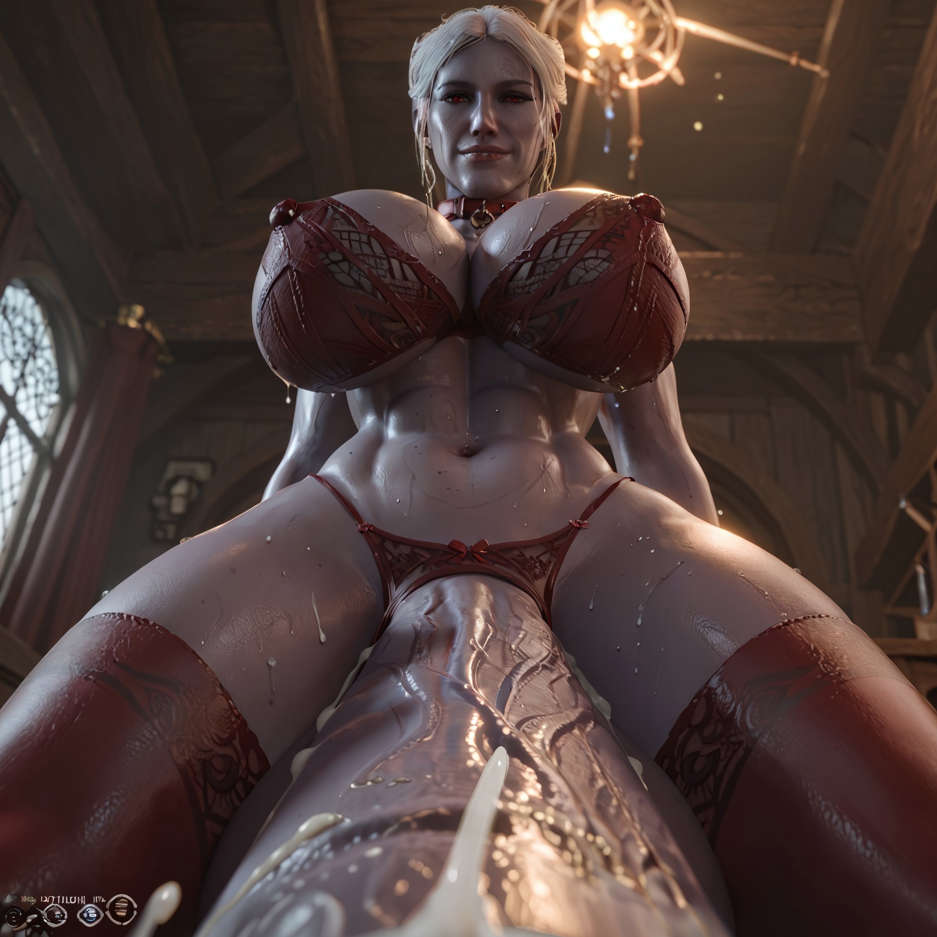 1futa, abs, ai generated, baldur's gate 3, big breasts, big penis, blowjob pov, blue body, bra, breasts, collar, cum, cum in mouth, cum inside, drow, eye contact, futa only, futanari, hi res, highres, huge breasts, huge cock, intersex, lingerie, looking at viewer, masixi, minthara, panties, penis, red clothing, red eyes, stockings, submissive pov, tagme, taker pov, wet, wet body, wet skin, white hair