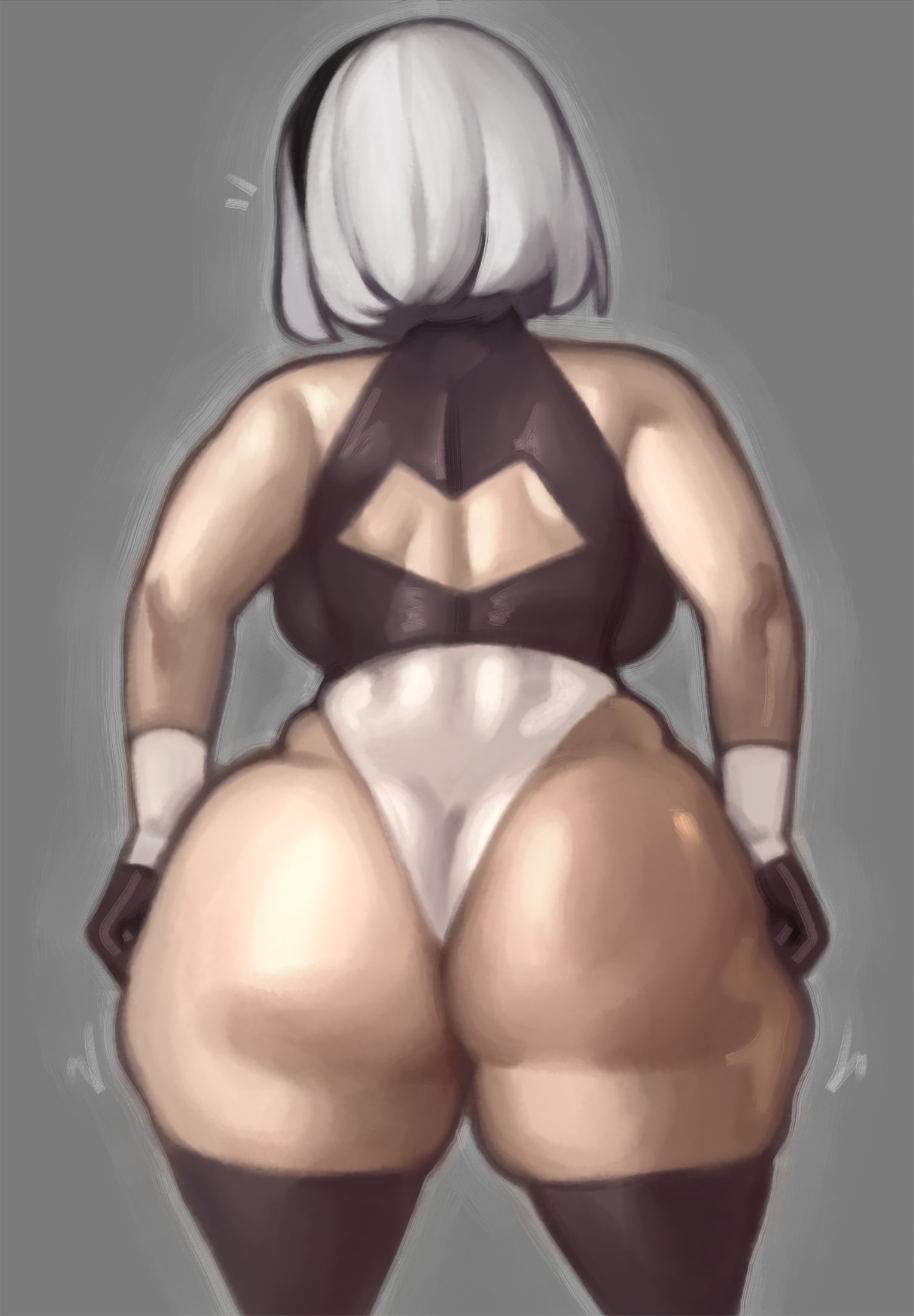 1girls, 2d, 2d (artwork), absurd res, ass, female, female focus, female only, hi res, huge ass, kelvin hiu, large ass, leotard, light skin, light-skinned female, nier (series), nier: automata, solo, solo female, thick thighs, thighs, yorha 2b