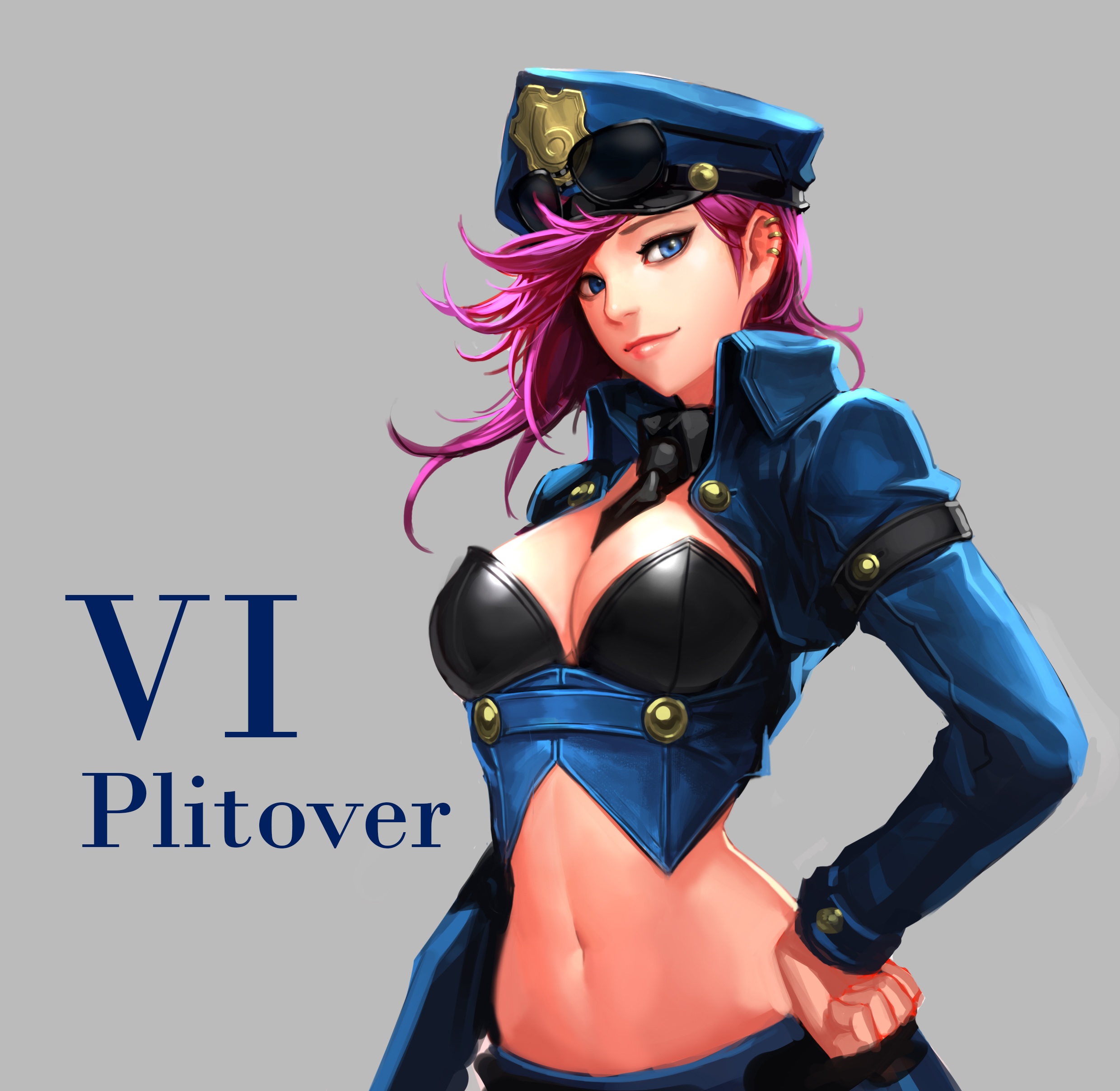 breasts, female, league of legends, officer, officer vi, pink hair, police, tagme, vi