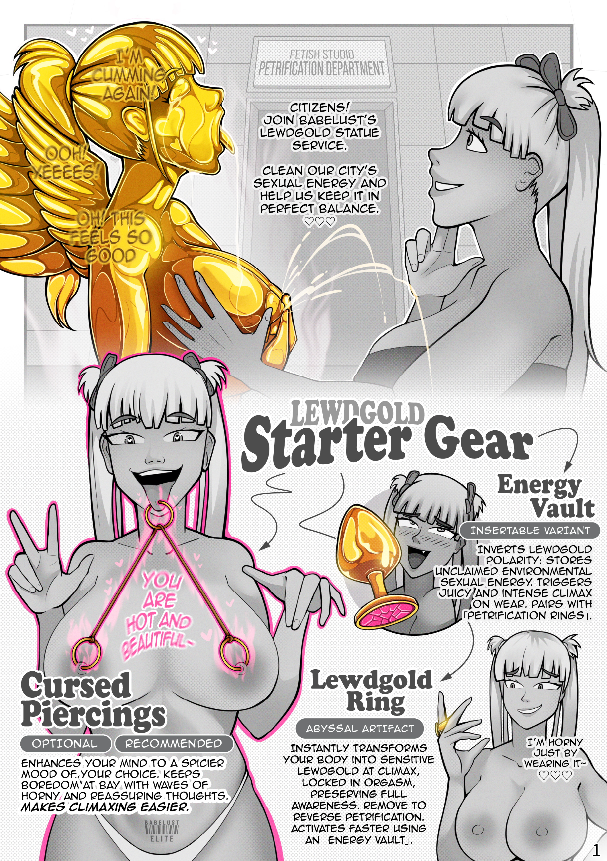 ahe gao, ahegao face, fetishabyss, fetishstudio, gold transformation, nipples to tongue, petrification, piercing, statue, statue transformation, transformation, twintails