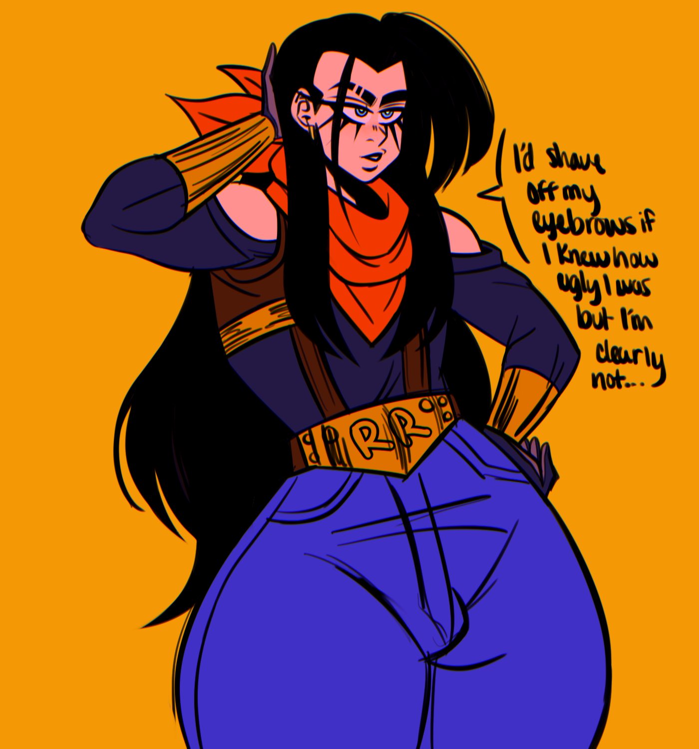 1femboy, 1male, android 17, bottom heavy, bottom heavy femboy, bottom heavy male, dragon ball, dragon ball gt, eyelashes, femboy, femboy only, girly, jahbebussin, jeans, jewelry, male, male only, muscular, muscular femboy, muscular male, skinny jeans, super 17, super android 17, thin waist, tight clothing, tight jeans, trap, voluptuous, voluptuous femboy, voluptuous male