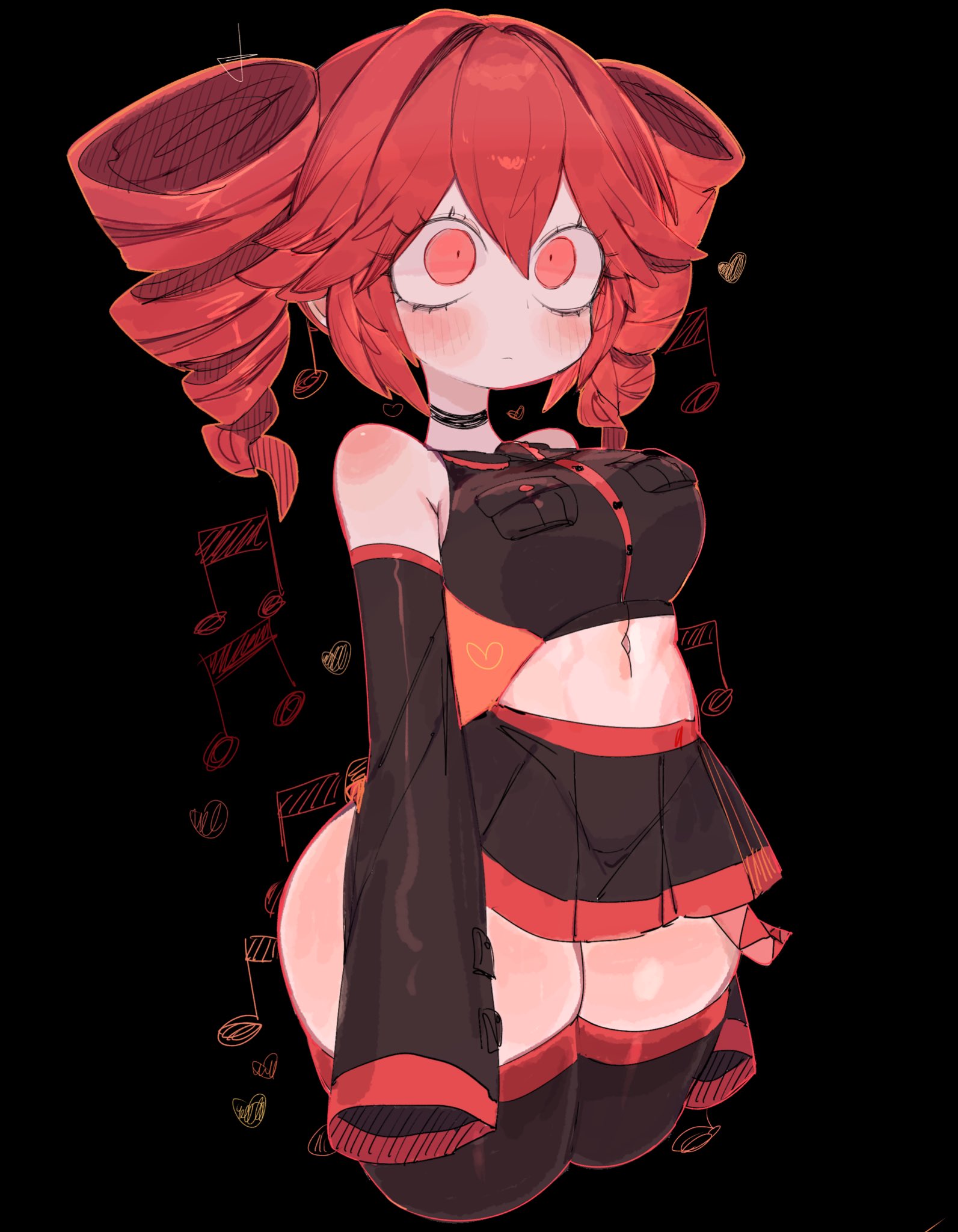 1girls, ass, big ass, big breasts, big thighs, blush, choker, clothed, clothing, drill hair, female, female only, hourglass figure, kasane teto, long sleeves, navel, panties, red eyes, red hair, see-through clothing, short skirt, slim waist, solo, solo female, thick, thick thighs, thighhighs, thighs, twin drills, usa37107692, utau, vocaloid, wide hips