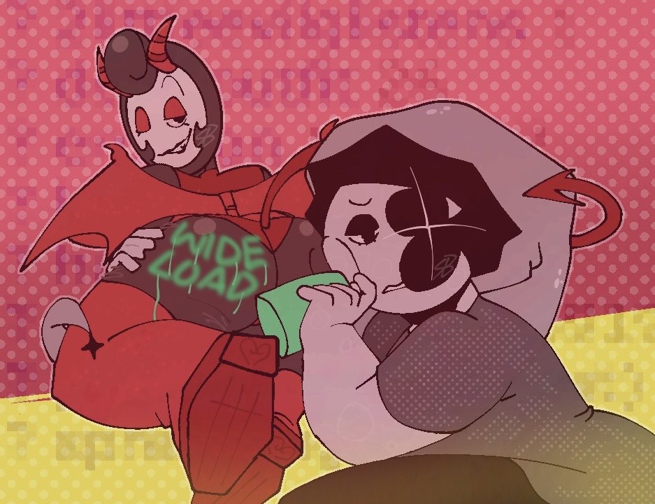 2boys, ass, ass focus, ass grab, astro (dandy's world), black body, black lipstick, black skin, crimson imp glisten, dandy's world, glisten (dandy's world), half-closed eyes, halloween costume, imp horns, imp tail, male, male only, pokerjokerful, presenting, presenting ass, presenting hindquarters, presenting to viewer, red boots, red eyeshadow, red makeup, red tail, red thigh boots, red wings, roblox, seductive, seductive eyes, seductive look, seductive pose, seductive smile, spray can, spray paint, star-time astro, white body, white skin, writing on ass