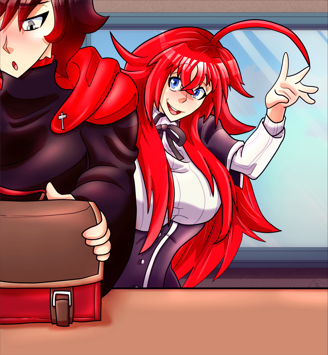 2girls comic_panel crossover dinotits female female_only high_school_dxd human multiple_girls rias_gremory ruby_rose rwby self_upload tagme