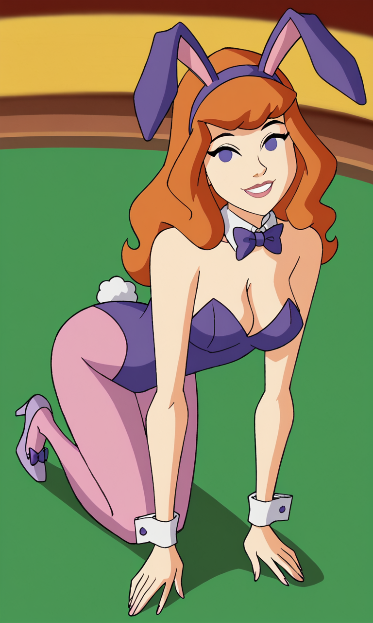 ai_generated ass bigmic145 breasts bunny_ears bunny_girl bunny_tail bunnysuit cartoon_network casino daphne_blake daphne_blake_(mystery_incorporated) high_heels pantyhose pink_pantyhose playboy_bunny red_hair scooby-doo scooby-doo!_mystery_incorporated shoes