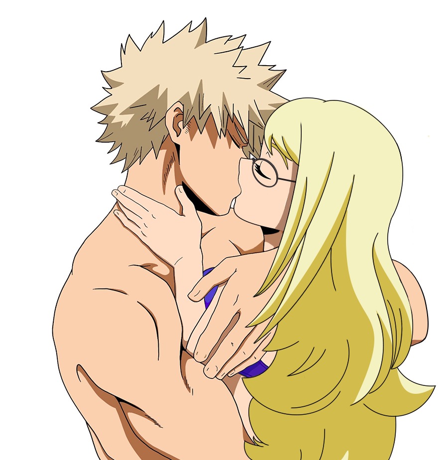 1boy 1girls artist_request blonde_female blonde_hair blonde_male boku_no_hero_academia bra edit edited glasses hug katsuki_bakugou kissing melissa_shield muscular muscular_male my_hero_academia purple_bra romantic romantic_ambiance