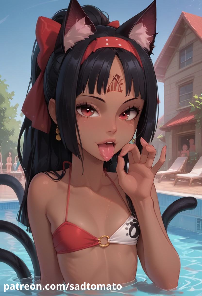 adult_female ai_assisted ai_generated bikini fellatio_gesture hi_res hoyoverse nekomiya_mana petite pool sadtomato tagme tongue_out zenless_zone_zero zzz