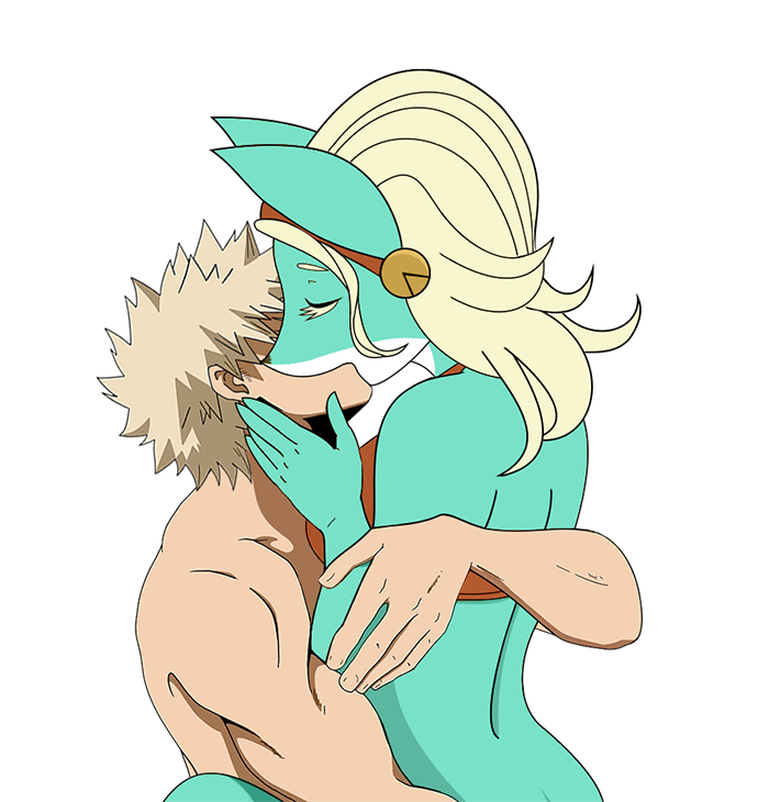 artist_request bakugou_katsuki blonde_hair blonde_male boku_no_hero_academia bra cheating edit edited female furry furry_ears furry_female green_skin hug ippan_josei katsuki_bakugou kissing male muscular muscular_male my_hero_academia no_sex nude nude_female orange_bra romantic romantic_ambiance