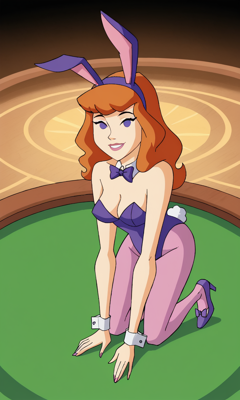 ai_generated ass bigmic145 breasts bunny_ears bunny_girl bunny_tail bunnysuit cartoon_network casino daphne_blake daphne_blake_(mystery_incorporated) high_heels pantyhose pink_pantyhose playboy_bunny red_hair scooby-doo scooby-doo!_mystery_incorporated shoes