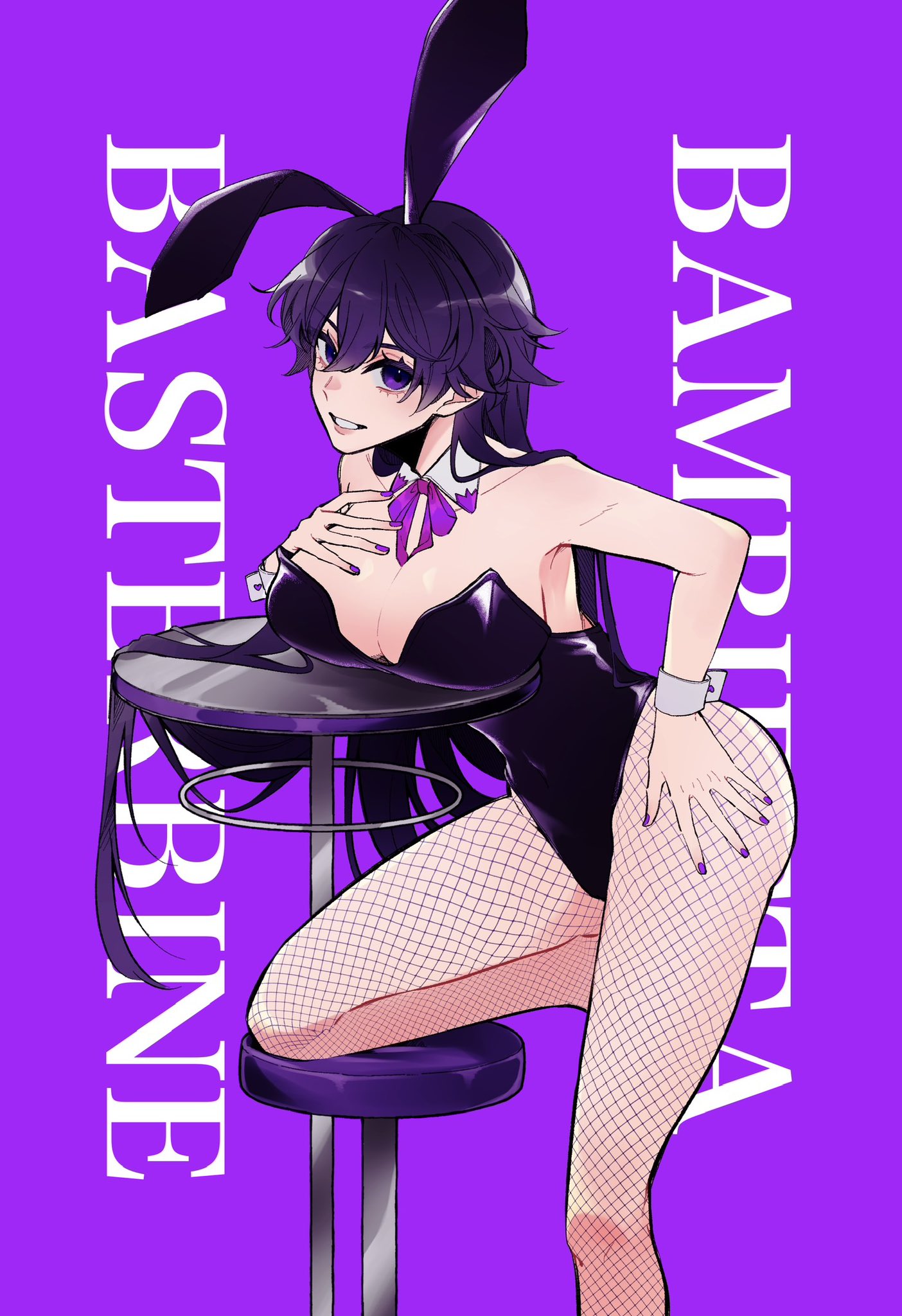 1girls, ass, bambietta basterbine, big breasts, bleach, bleach: the thousand-year blood war, breasts, bunny ears, bunny girl, bunnysuit, cleavage, female, fuji 1031, hand on ass, hand on breast, hand on butt, smile, smiling, thighs