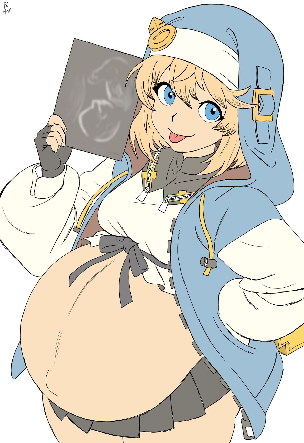 1girls, arrowdark, blonde hair, blue eyes, bridget, bridget (guilty gear), female, female only, guilty gear, guilty gear strive, pregnancy, pregnant, pregnant belly, pregnant female, trans, trans woman, trans woman (lore), ultrasound