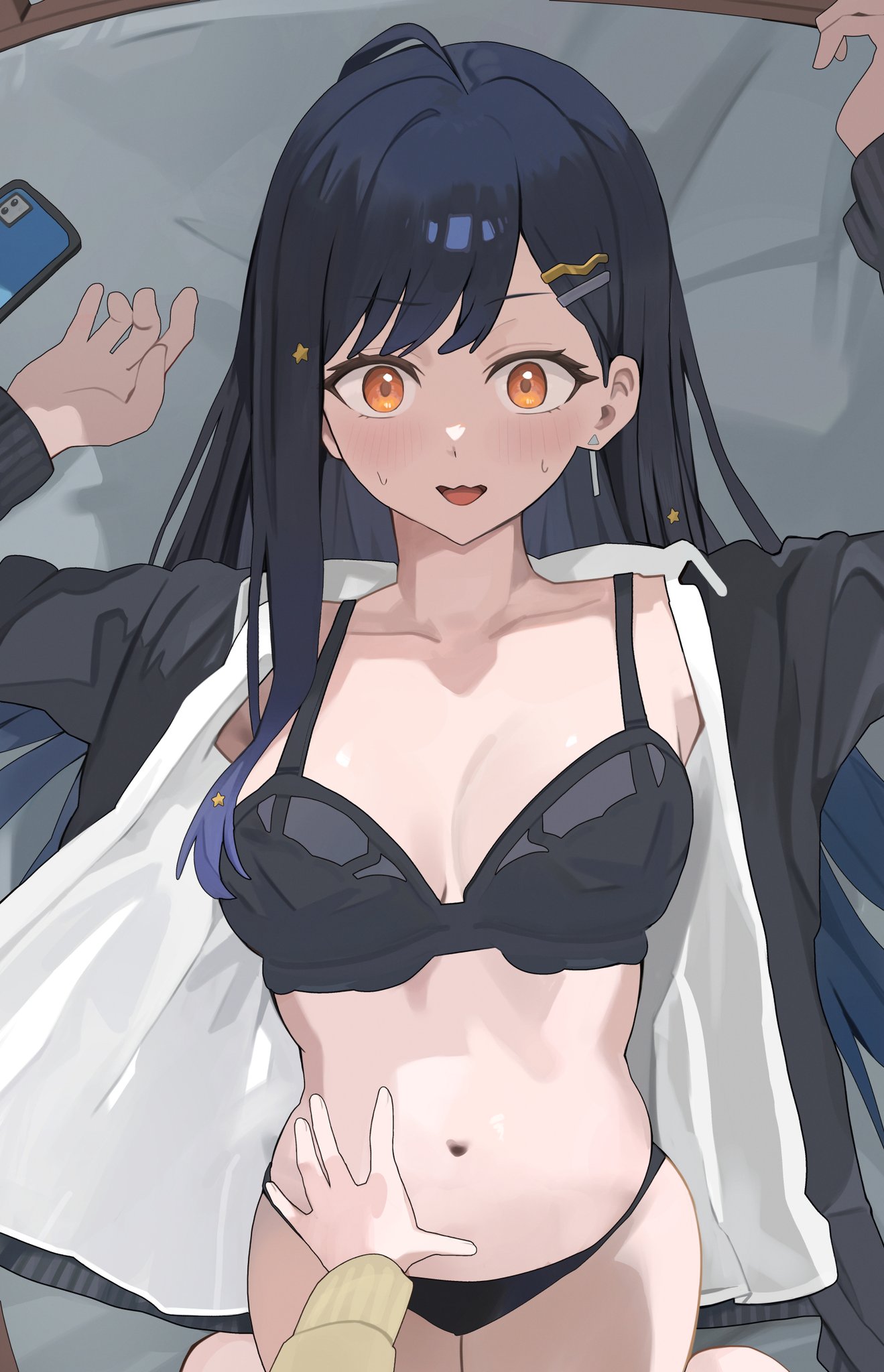 2girls, azusawa kohane, blush, bra, breasts, female, female only, looking at viewer, panties, project sekai, shiraishi an, underwear, usagi melon3, yuri