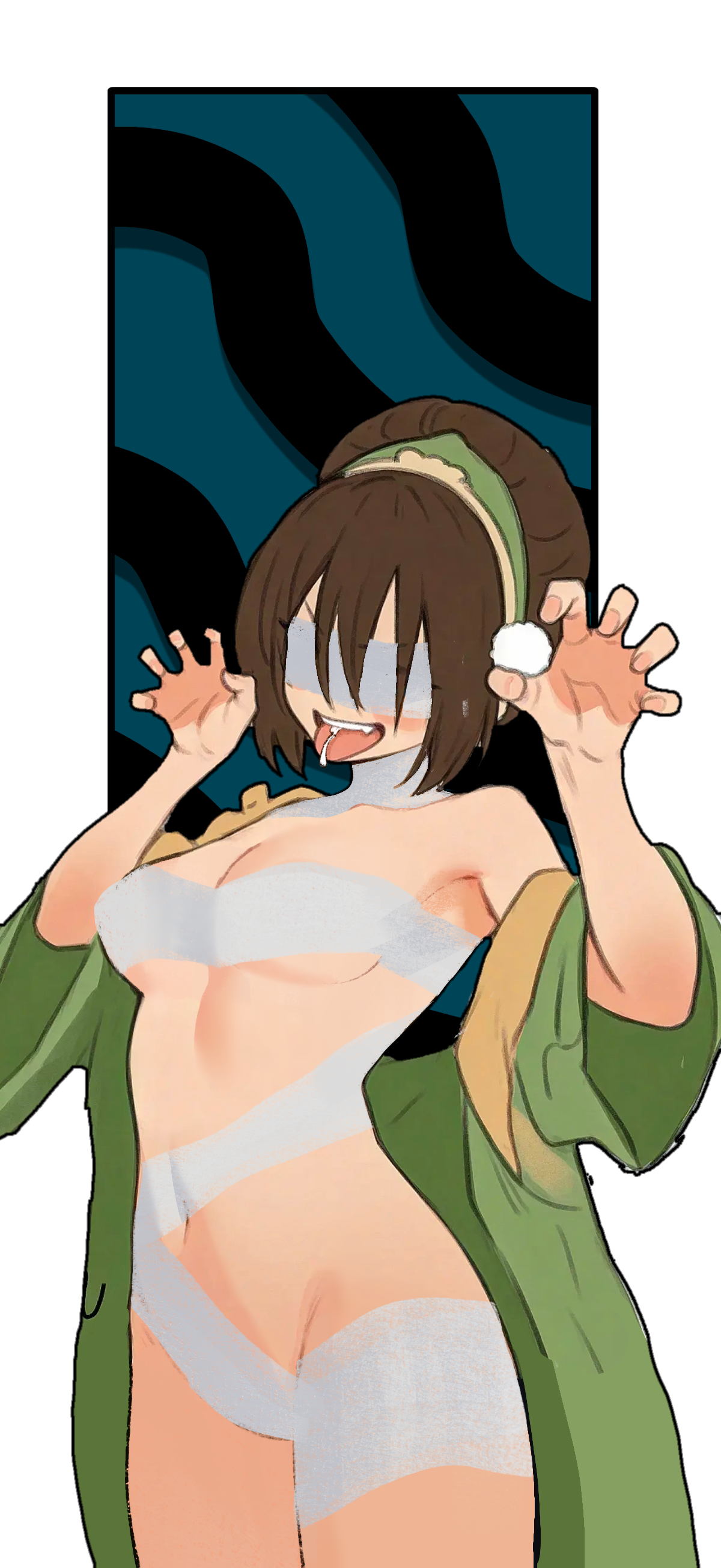 avatar the last airbender, blindfold, cum, female, female focus, female only, ptitefrite, ribbon bondage, solo, solo female, solo focus, tape bondage, toph bei fong