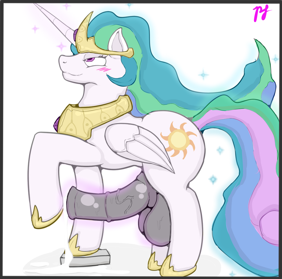 2014 alicorn balls blush cum cutie_mark dickgirl equine friendship_is_magic fur futanari hair horn horse horsecock intersex mammal multicolored_hair my_little_pony penis pfh pony princess_celestia_(mlp) purple_eyes solo white_fur wings