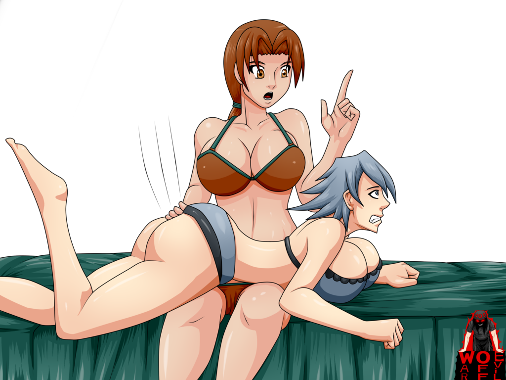 ass delia_ketchum_(pokemon) female female_only huge_ass human human_only hunter_j milf multiple_females nintendo pokemon spanking war-off-evil yuri