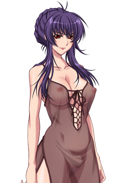 areolae breasts censored female game_cg large_breasts legs lingerie long_hair looking_at_viewer milf negligee nipples no_bra no_panties purple_hair red_eyes saiminjutsu_2 sakurai_sawa simple_background solo standing thighs white_background yoshino_keiko