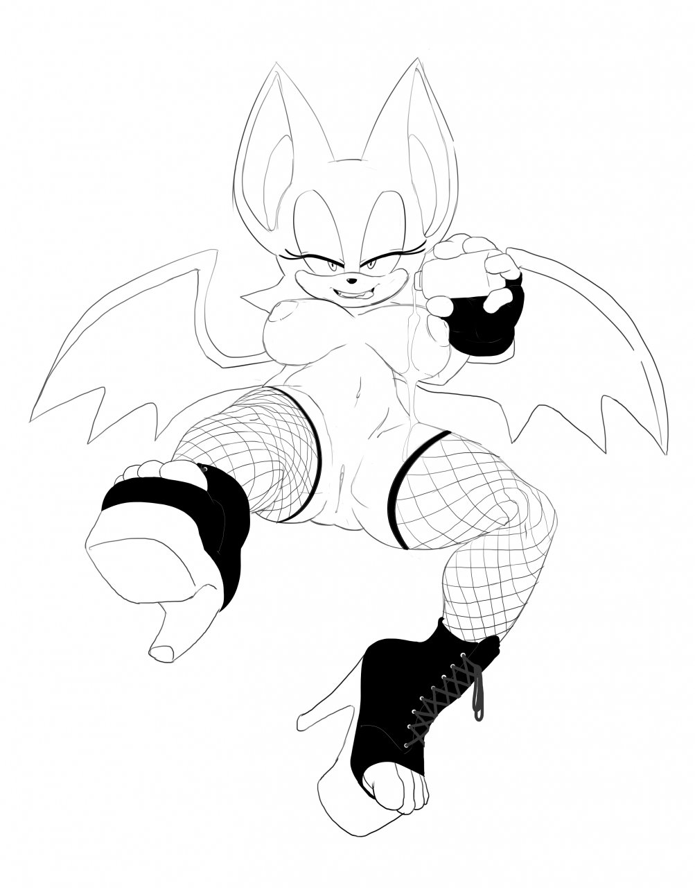 2014 anthro areola bat big_breasts breasts erect_nipples female high_heels looking_at_viewer monochrome navel nipples nude platform_heels pussy ravnic rouge_the_bat sega smile solo sonic_(series)