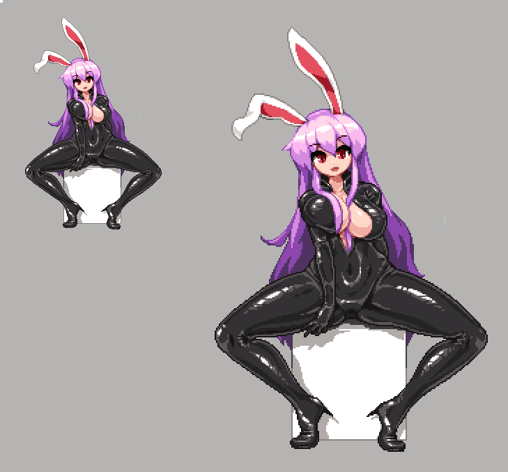 1girls, 2019, 2d, bodysuit, bunny ears, female, high heels, latex, namako (takorin), pixel art, purple hair, rabbit ears, red eyes, reisen udongein inaba, shiny, shiny clothes, skin tight, takorin, tight clothes, tight clothing, touhou, white fur