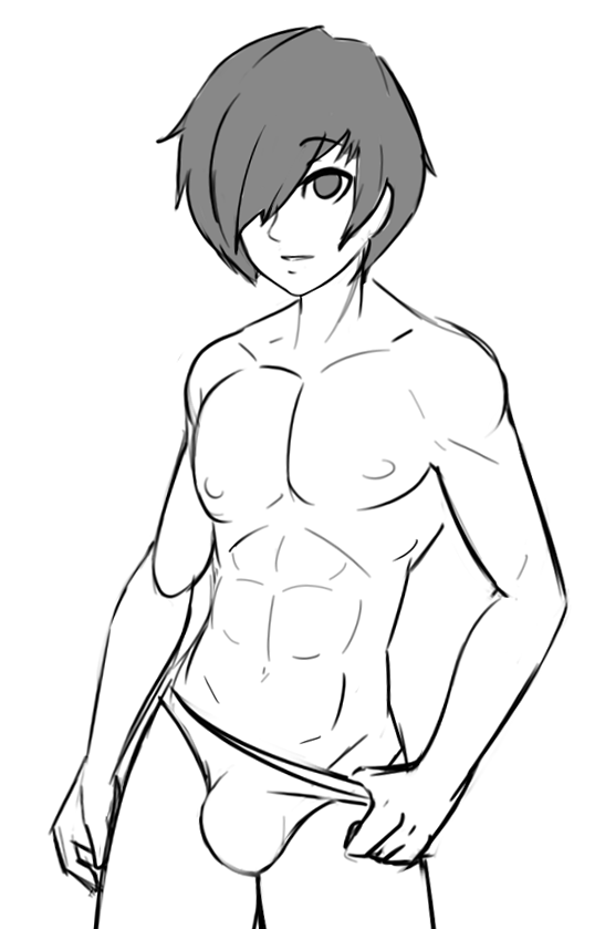 1boy abs black_and_white bulge human human_only light-skinned_male light_skin makoto_yuki male male_focus male_only persona_3 sealguy skinny solo_male underwear young