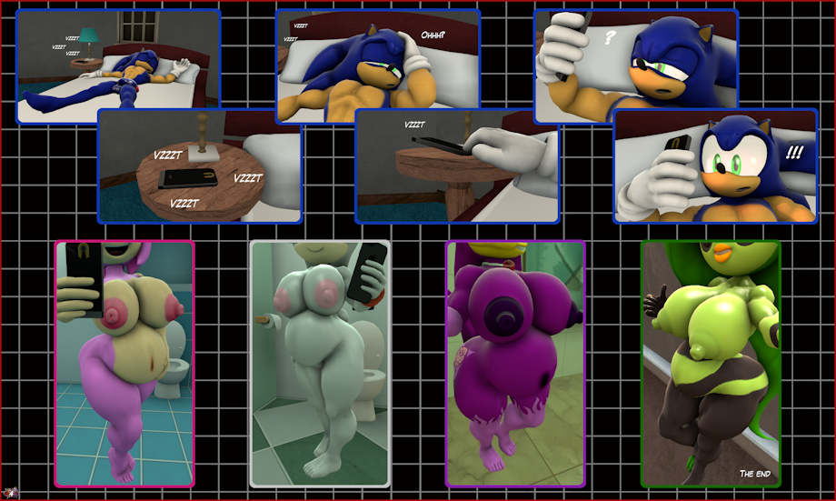 3d 3d_(artwork) amy_rose anthro areolae avian big_breasts blue_eyes blue_fur breasts eulipotyphlan female female_focus green_eyes green_skin grey-yordle kabalmystic_(style) male nipples nude nude_female oc pregnant pregnant_belly pregnant_female purple_feathers sega shocked smartphone sonic_(series) sonic_the_hedgehog thick_thighs wave_the_swallow zeena zeti