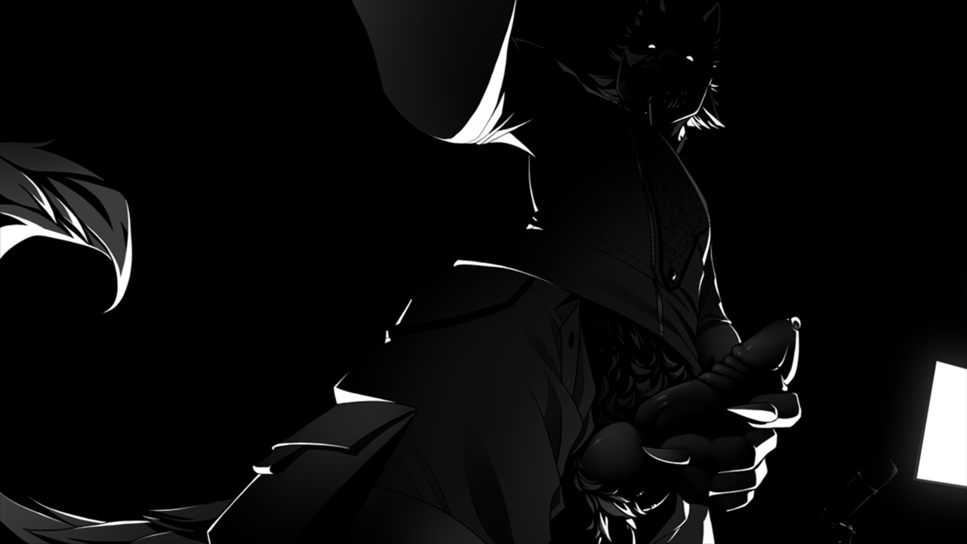 1boy, boner, boyfriend to death, bush, bushy pubes, erection, fox ears, fox humanoid, fox tail, game cg, gatobob (gurobob), kemono, kemonomimi, knot, knot root, knotted penis, looking at viewer, looking down, male, official art, penis, penis out, pov, ren hana, the price of flesh