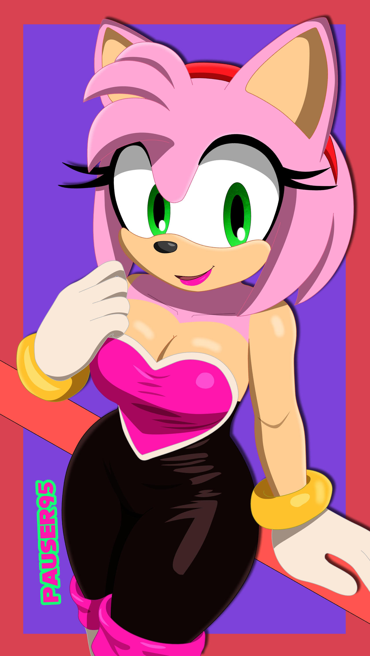 amy rose, amy rouge, amy the bat, bodysuit, breasts, colorful, female, neckline, pauser95, rouge the bat (cosplay), sonic (series), spandex suit