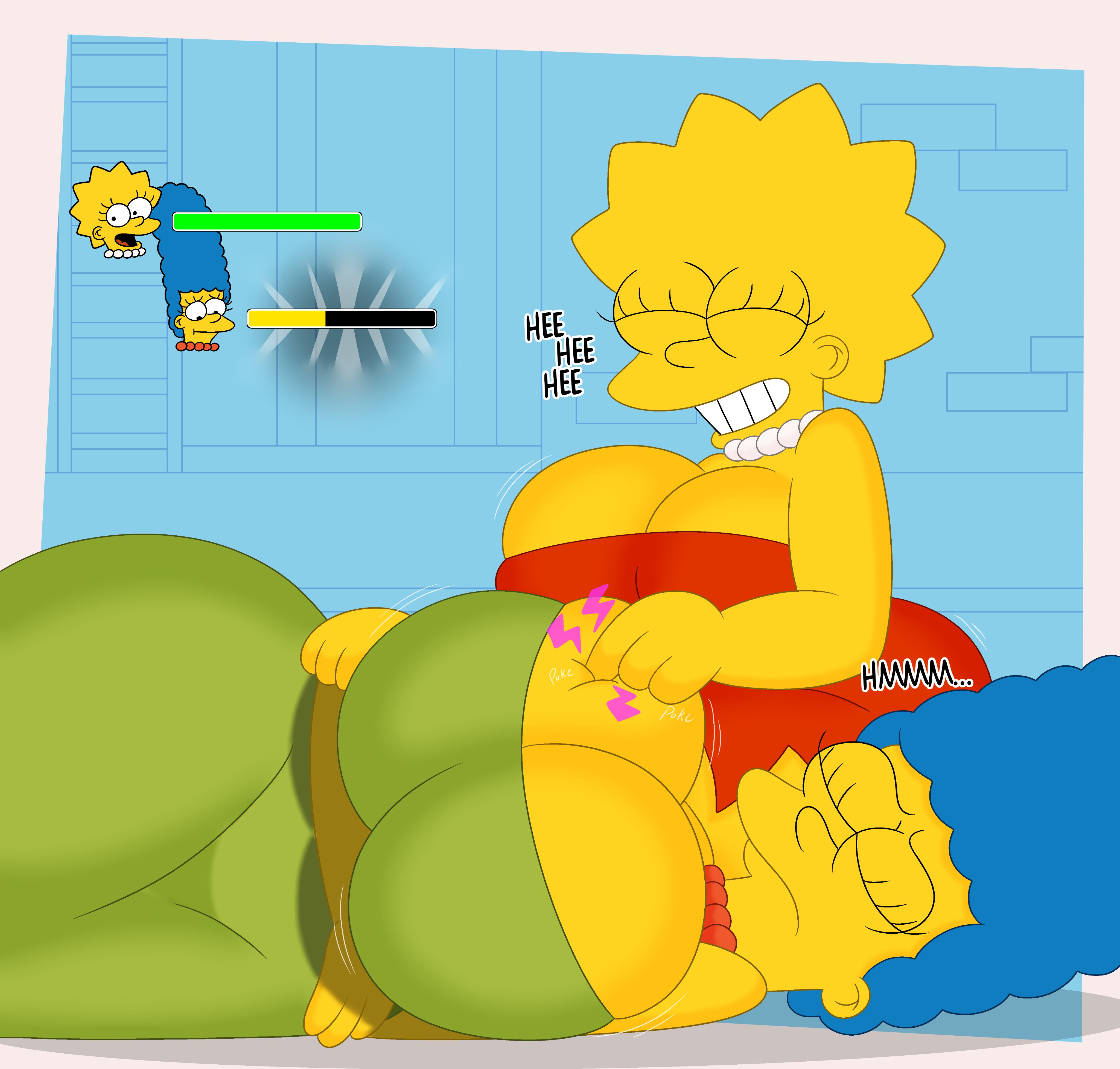 3barts, aged up, annoyed, ass, big ass, big breasts, breasts, daughter, female, incest, laughing, lisa simpson, marge simpson, mother, mother and daughter, pillow shading, the simpsons, touching breast, yuri