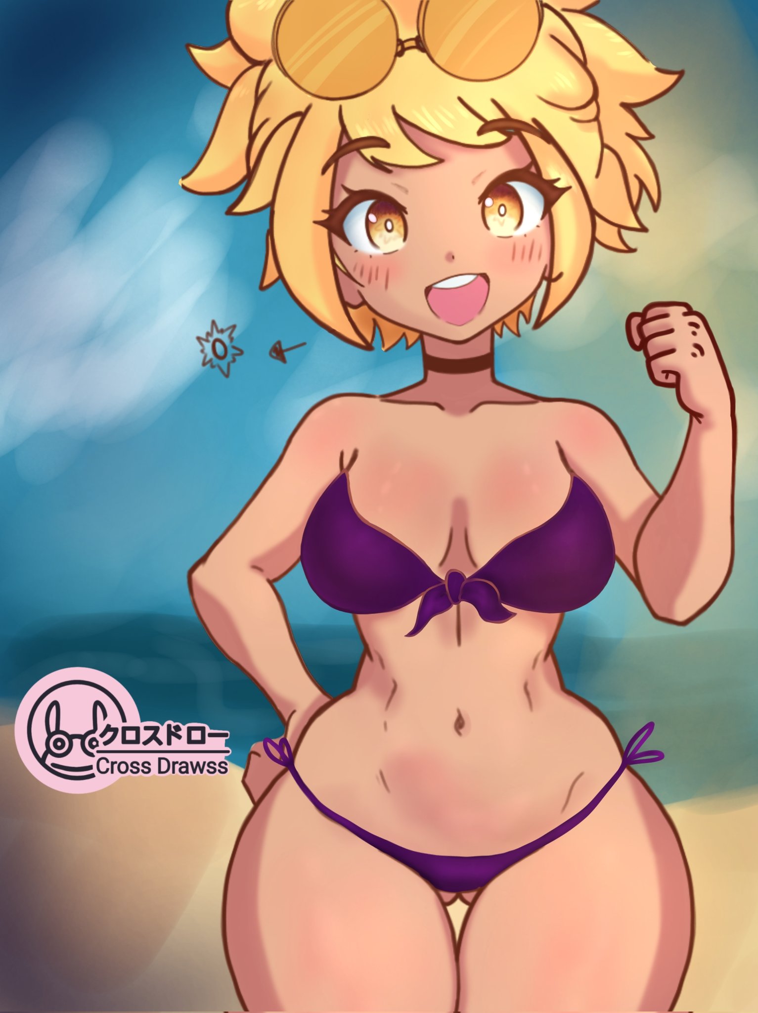 ass, big ass, big breasts, big butt, big thighs, big titties, bikini, breasts, crossdrawss, curvaceous, curvaceous female, curvaceous figure, curvy, curvy figure, curvy hips, female, female focus, female only, looking at viewer, plants vs zombies, short hair, solar flare (pvz), yellow hair