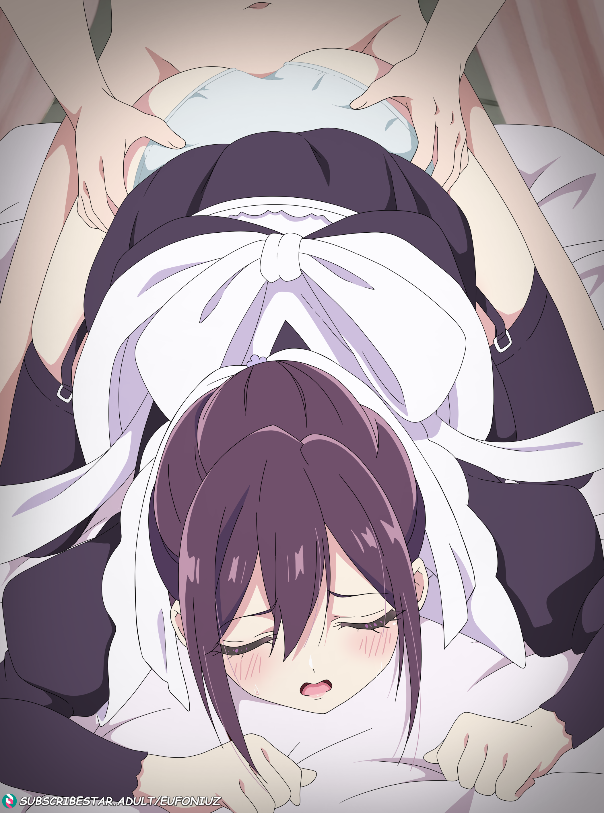 1boy, 1girls, accurate art style, ass, ass grab, blush, closed eyes, doggy style, eufoniuz, female, garter belt, huge ass, kimi no koto ga dai dai dai dai daisuki na 100-nin no kanojo, maid, maid uniform, male, meido mei, official style, sex