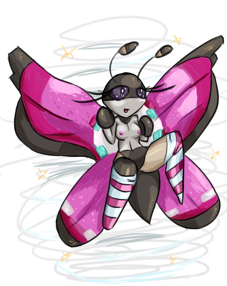 arthropod breasts butterfly female insects multitaskerhege nintendo pink_nipples pokemon small_breasts video_games vivillon