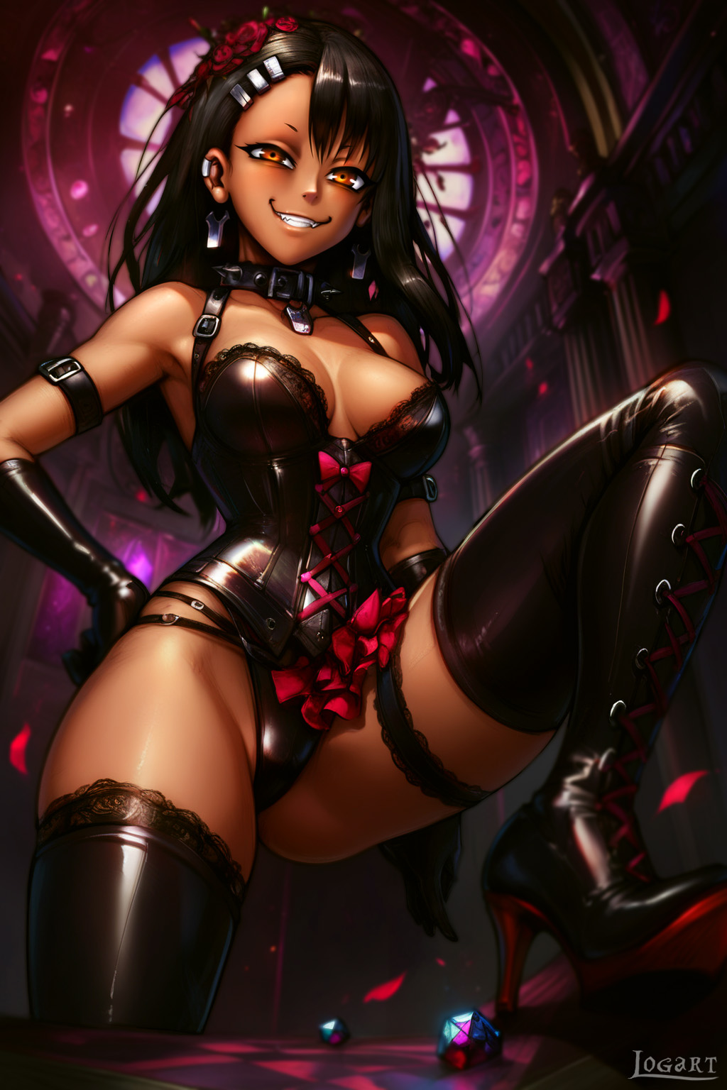 1girls absurdres ai_generated artist_name attractive big_breasts black_hair boots breasts cartoony cleavage commentary_request corset dark-skinned_female dark_skin detailed dominant_female domination evil_face evil_smile exposed exposed_breasts female female_focus female_only femdom garter_belt goth_girl gothic hayase_nagatoro high_heels high_quality highres hourglass_figure ijiranaide_nagatoro-san latex leak leaked line_art logart long_hair looking_at_viewer nagatoro_hayase petite please_don't_bully_me,_nagatoro pony_diffusion_xl seductive sensitive sexy small_breasts smile smiling stable_diffusion subscribestar tagme teenage_girl teenager watermark web_address yellow_eyes younger_female