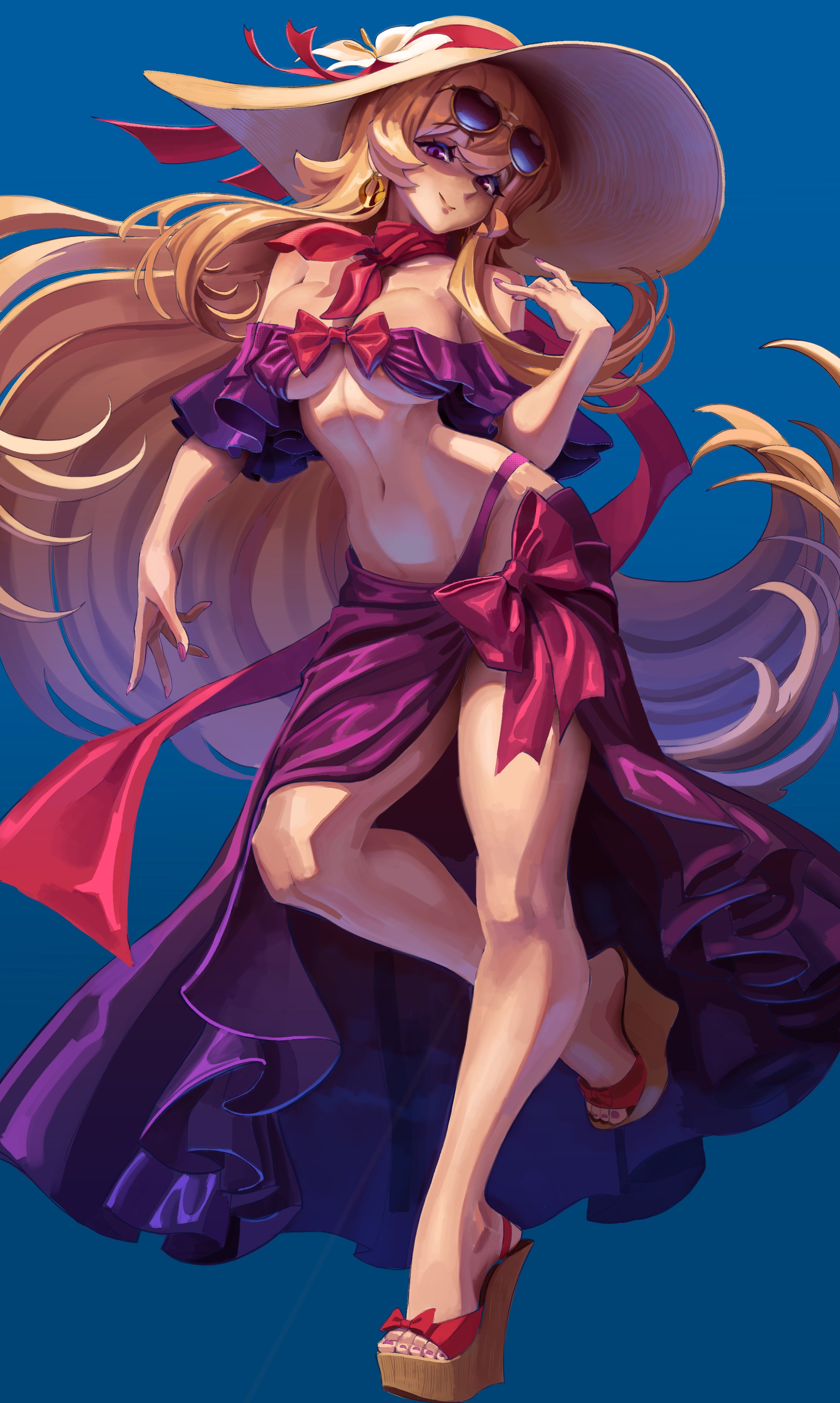 ass, big ass, big breasts, big butt, big thighs, big titties, bikini, breasts, curvaceous, curvaceous female, curvaceous figure, curvy, curvy figure, curvy hips, exnezo, female, female focus, female only, long hair, platform sandals, summer, touhou, wedge heels, yellow hair, yukari yakumo