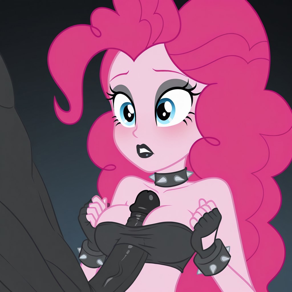 accurate_art_style aerolae ai_generated bandeau black_lipstick blue_eyes bra breasts civitai clothed clothed_paizuri equestria_girls eyeshadow female goth goth_girl goth_pinkie_pie_(eq) my_little_pony nipples paizuri paizuri_lead_by_female penis_between_breasts pink_hair pink_skin pinkie_pie_(eg) pinkie_pie_(mlp)