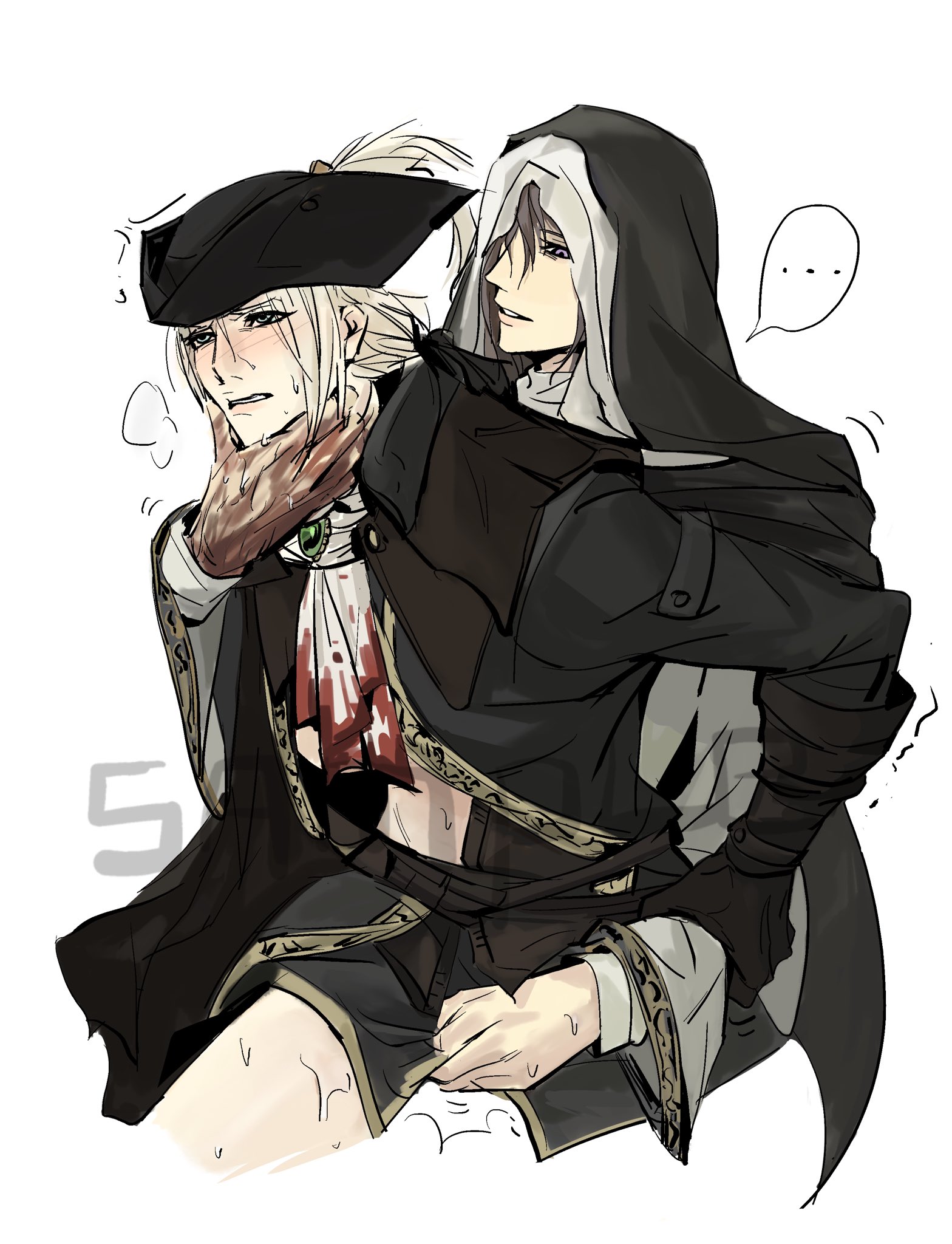 2girls, blonde female, blonde hair, bloodborne, blush, brown hair, brunette hair, clothed, clothed sex, clothes, clothing, crossover, dark souls, dark souls 3, dominant female, dubious consent, female, female focus, female only, finger fuck, fromsoftware, hat, lady maria of the astral clocktower, noireee96, nun, nun outfit, pussy, sister friede, submissive female, vaginal penetration, vaginal sex, white background, yuri
