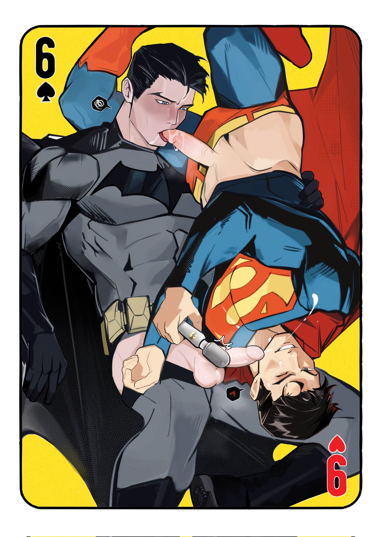 2boys, 69, 69 position, abs, batman, batman (bruce wayne), batman (series), blowjob, branding mark, bruce wayne, clark kent, closed eye, clothed sex, cum, cumming, cute, cute face, dc, dc comics, erect, erect cock, erect dick, erect penis, erection, gay, heart bubble, heart symbol, male, male only, male/male, miecccp, muscles, pants down, penis, penis on mouth, poker card, poker cards, semen, six pack, solitaire card, sucking, sucking cock, sucking dick, sucking penis, superman, superman (clark kent), superman (series), veins on cock, veins on dick, veins on penis, veiny cock, veiny dick, veiny penis, vibrator, vibrator on penis, wholesome, wholesome sex, yaoi