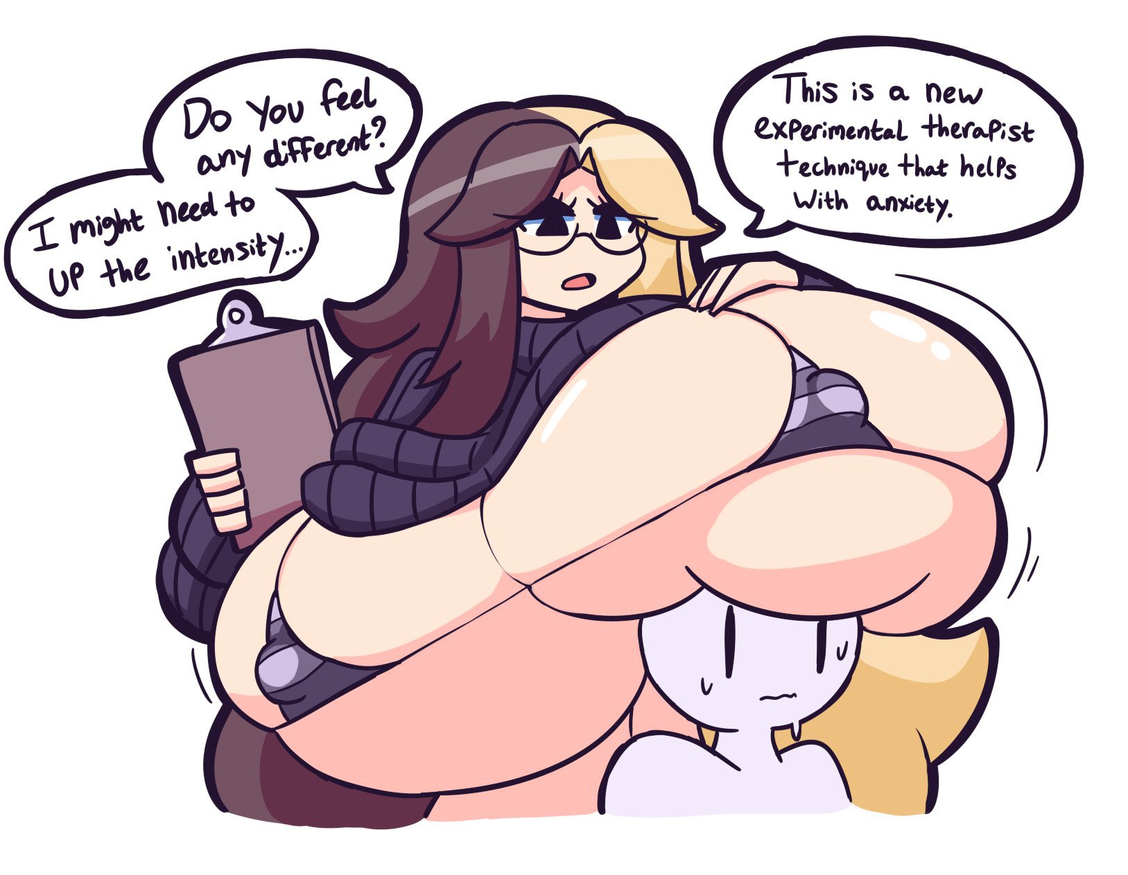 1boy, 1girls, breasts, female, gensin, huge breasts, male, multicolored hair, tagme, text