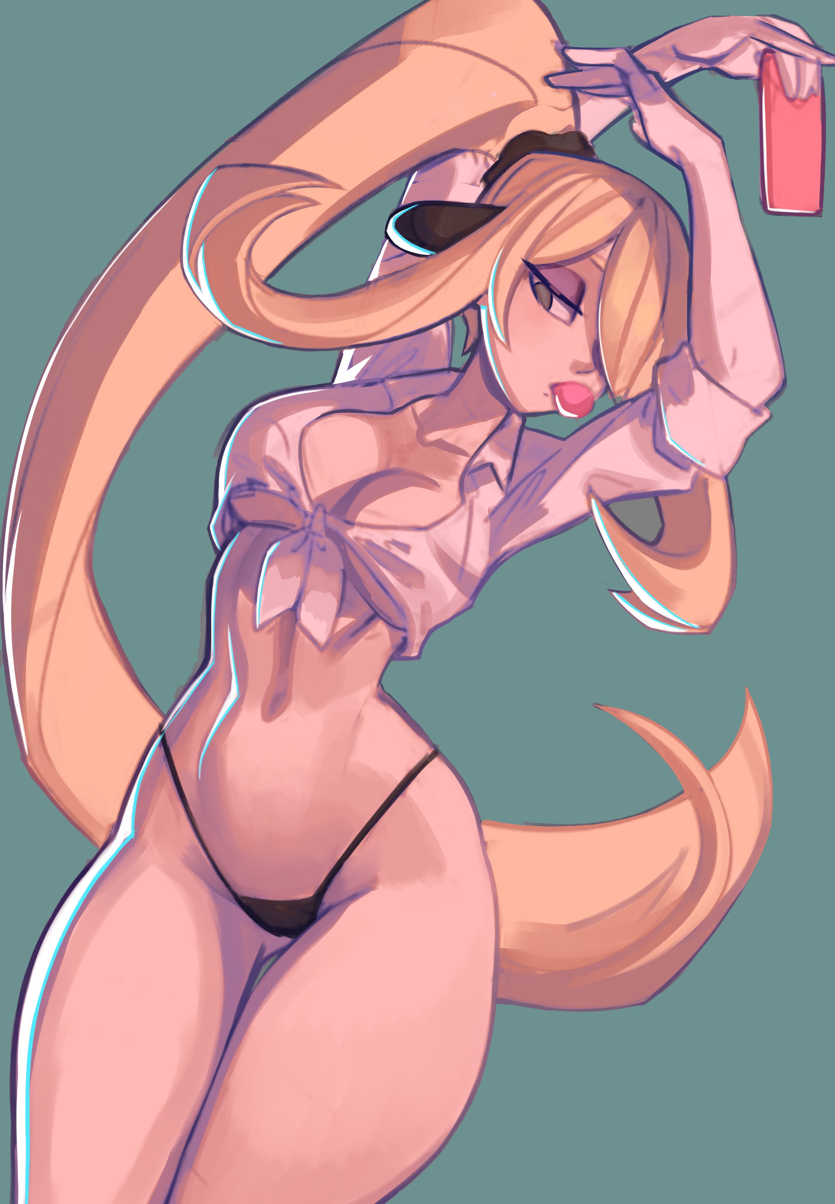 ass, big ass, big breasts, big butt, big thighs, big titties, breasts, bubblegum, clothing, curvaceous, curvaceous female, curvaceous figure, curvy, curvy figure, curvy hips, cynthia (pokemon), exnezo, female, female focus, female only, long hair, pokemon, white shirt, yellow hair