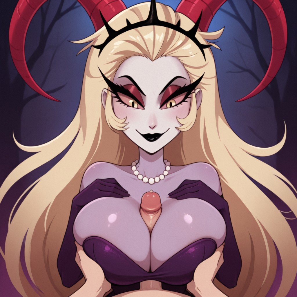 ai_generated amazon_prime civitai clothed demon demon_girl duo hazbin_hotel lilith_morningstar_(hazbin_hotel) male milf outer outercourse paizumaster69 paizuri paizuri_lead_by_male penis_between_breasts titjob vivienne_medrano youtube