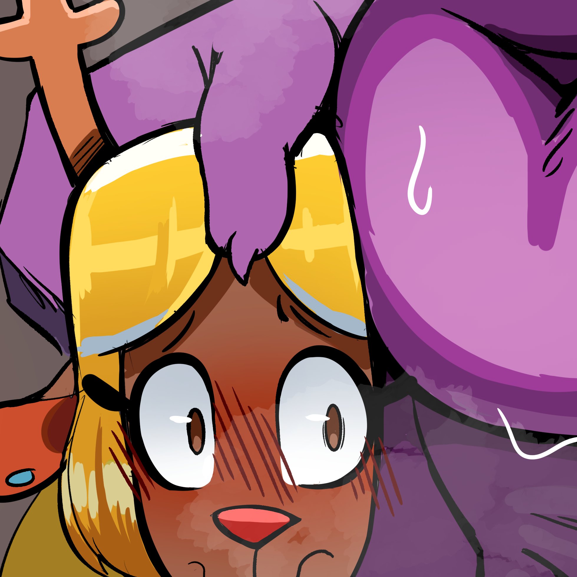 1girls, anthro, deltarune, female, hand on head, isolatedartest, nervous, noelle holiday, susie (deltarune), tagme