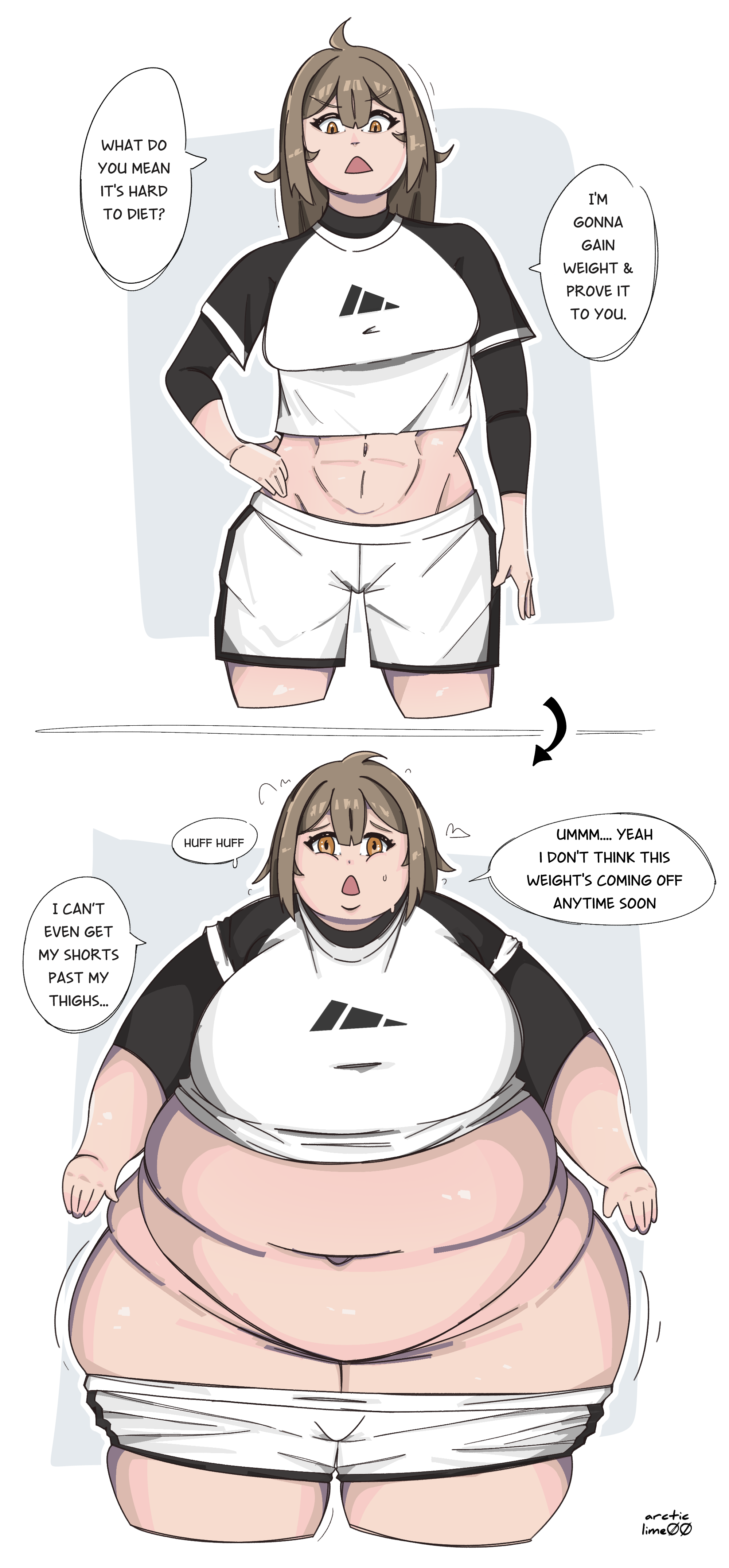 1girls, 2koma, arcticlime00, ass, bbw, before and after, big ass, big belly, big breasts, big butt, breasts, fat, fat ass, fat belly, female, fit to fat, more than bargained for, obese, obese female, oc, overweight, overweight female, weight gain, weight gain female, wide hips