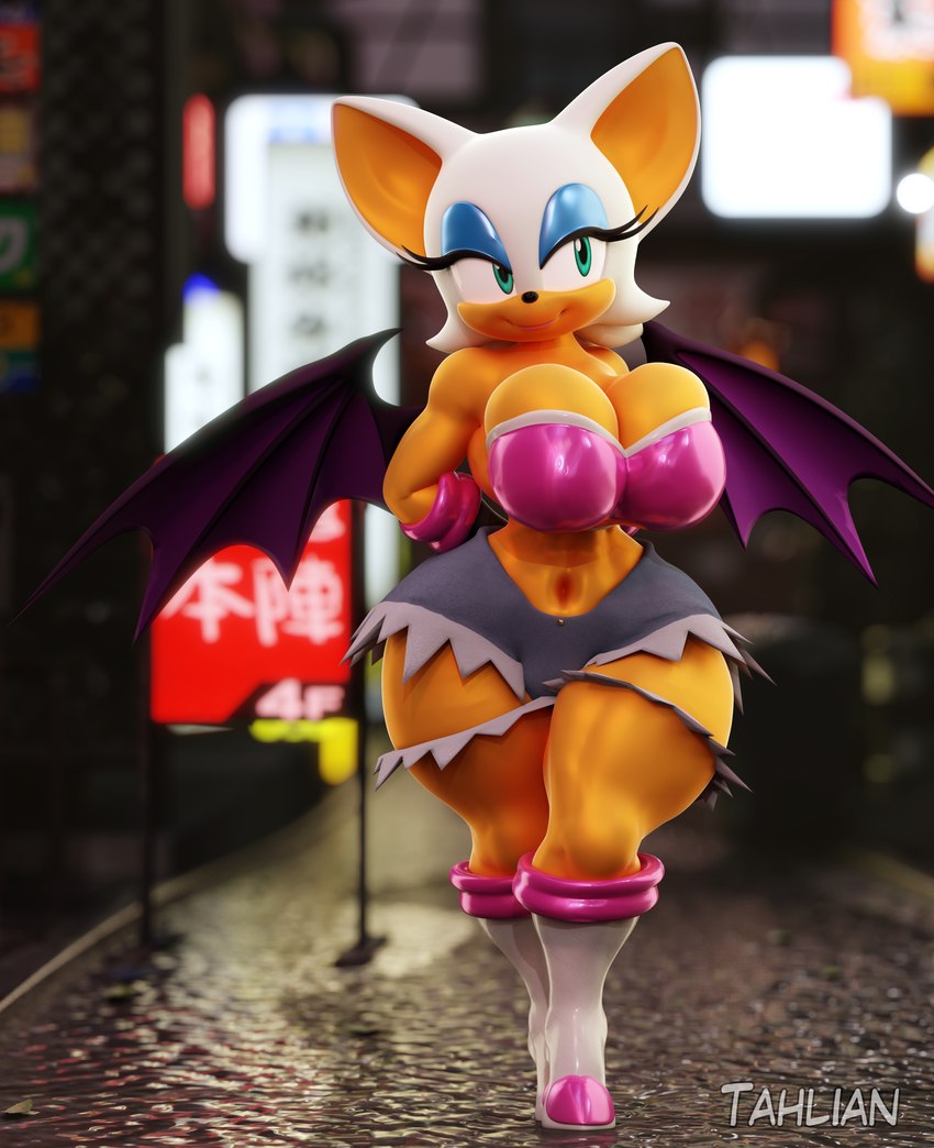 3d, 3d model, bat, blender, breasts, female, huge breasts, mobian, mobian (species), mobian bat, public, ripped clothing, rouge the bat, sega, skimpy, sonic (series), sonic adventure 2, sonic the hedgehog (series), tahlian, voluptuous