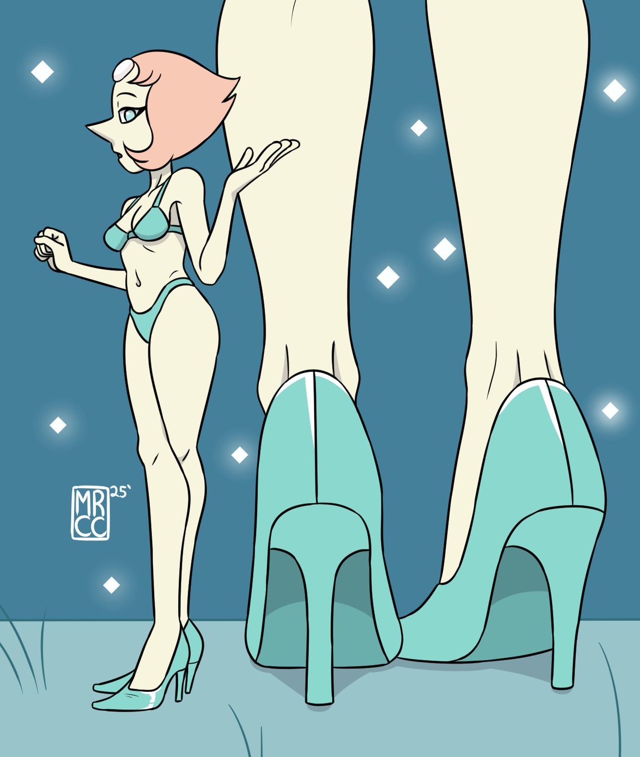 1girls, bra, cartoon, cartoon network, crystal gem, feet fetish, feet focus, female, foot fetish, gem (species), heels, high heels, legs, mr. chase comix, mrchasecomix, pale skin, panties, pearl (steven universe), seductive, steven universe, tagme, white body, white skin