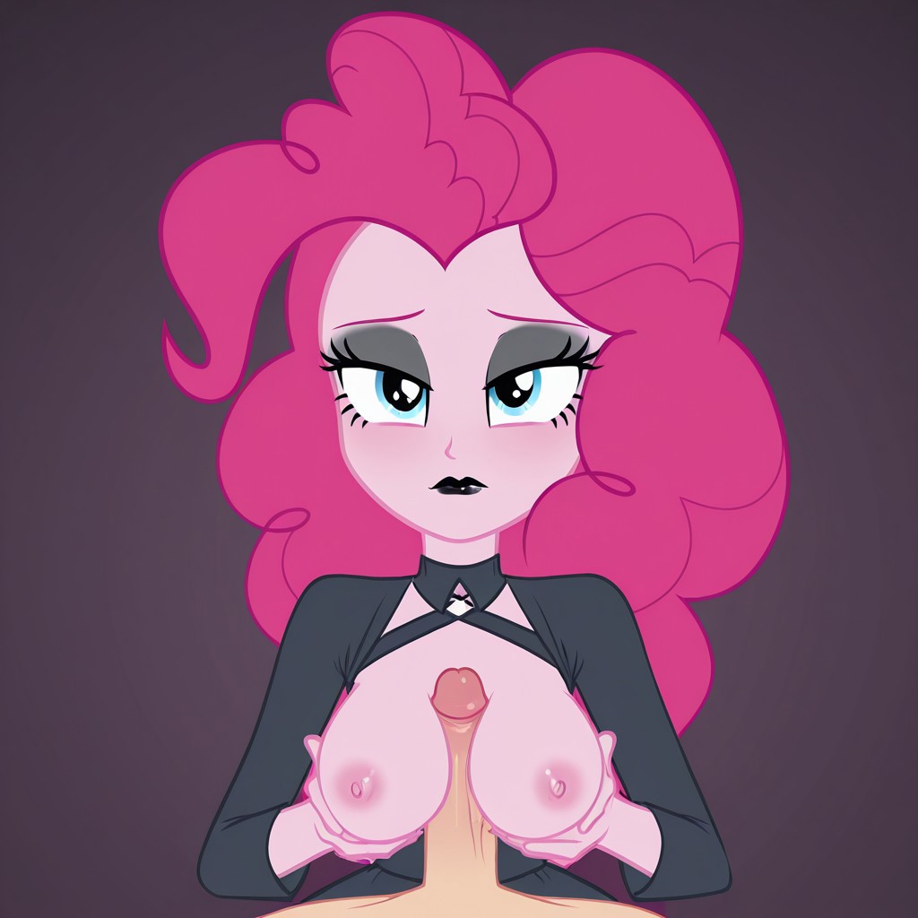 accurate_art_style aerolae ai_generated black_dress black_lipstick blue_eyes breasts civitai dress equestria_girls exposed_breasts eyeshadow goth goth_girl my_little_pony nipples nude paizuri paizuri_lead_by_female penis_between_breasts pink_hair pink_skin pinkie_pie_(eg) pinkie_pie_(mlp) pov red_lipstick titjob